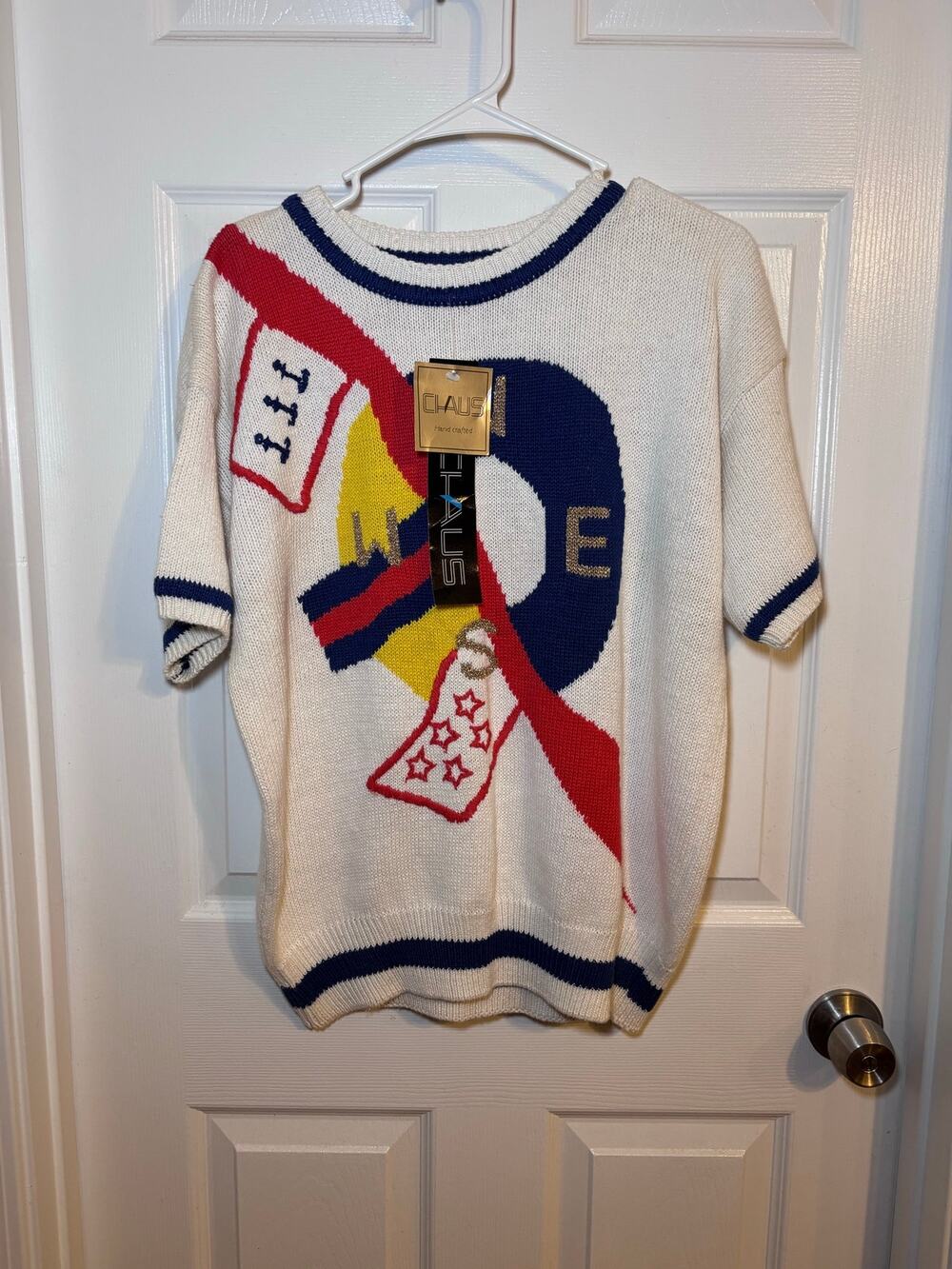 Vintage Chaus Nautical Sweater Large NWT Short Sleeve Ramie Cotton 80s 90s